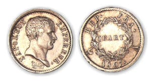 1/4 franc Napoléon I tête nue Tête de nègre 1807 A (Paris). 1/4 franc Napoléon I tête nue Tête de nègre 1807 A (Paris).