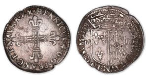 Henri IV - Quart d'écu de Navarre 1598 (Saint-Palais ). Henri IV - Quart d'écu de Navarre 1598 (Saint-Palais ).