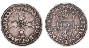Henri IV - Quart d'écu croix feuillue 1602 L (Bayonne). Henri IV - Quart d'écu croix feuillue 1602 L (Bayonne).