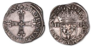 Charles X - Quart d'écu 1591 (Nantes). Charles X - Quart d'écu 1591 (Nantes).