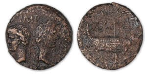 Agrippa et Auguste - Dupondius (9-3 av. J.-C., Nîmes) groupe 4.
