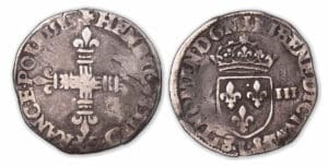 Henri III - Huitième d'écu 1583 L (Bayonne). Henri III - Huitième d'écu 1583 L (Bayonne).