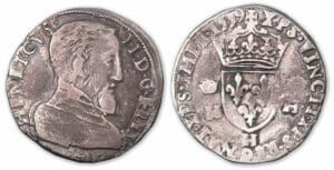 Henri II - Teston 1559 H 1er type (La Rochelle). Henri II - Teston 1559 H 1er type (La Rochelle).