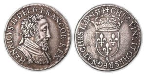 Henri II - Teston Buste cuirassé à droite 1554 A (Paris) frappe au moulin. Henri II - Teston Buste cuirassé à droite 1554 A (Paris) frappe au moulin.