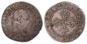 Henri III - Demi-franc au col plat 1587 G (Poitiers). Henri III - Demi-franc au col plat 1587 G (Poitiers).