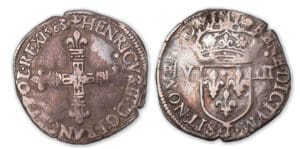 Henri III - Huitième d'écu 1583/2 T (Nantes). Henri III - Huitième d'écu 1583/2 T (Nantes).