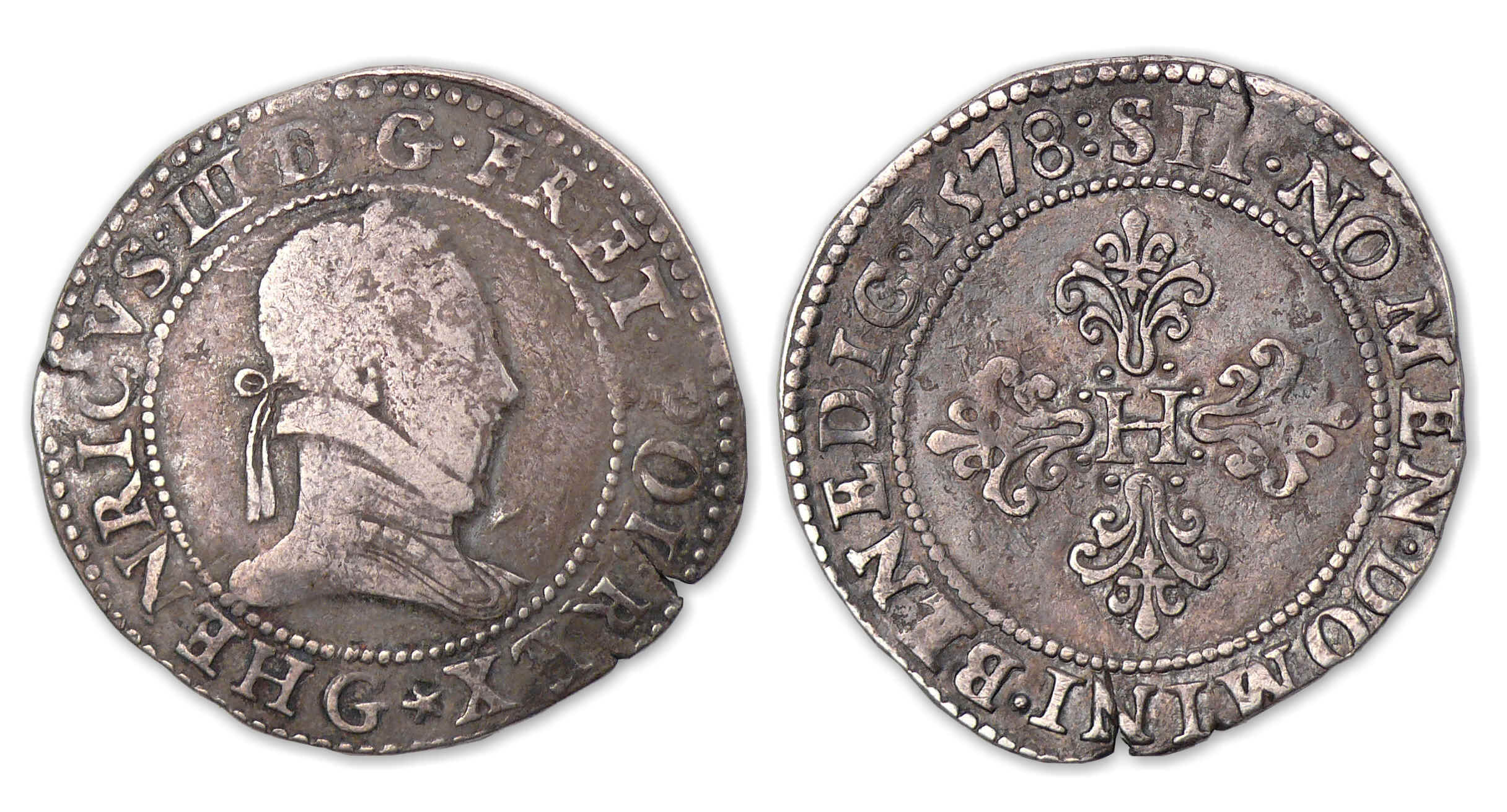 Henri III - Franc au col plat 1578 G (Poitiers). Henri III - Franc au col plat 1578 G (Poitiers).