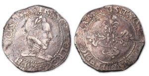 Henri III - Franc au col plat 1578 D (Lyon). Henri III - Franc au col plat 1578 D (Lyon).