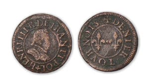 Henri III - Denier tournois SD (Paris). Henri III - Denier tournois SD (Paris).