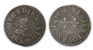 Henri IV - Denier tournois 1609 A (Paris). Henri IV - Denier tournois 1609 A (Paris).