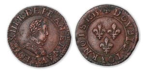 Louis XIII - Double tournois enfantin 1615 A (Paris). Louis XIII - Double tournois enfantin 1615 A (Paris).