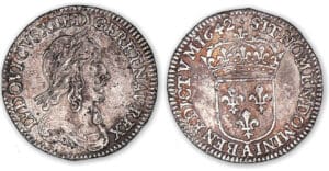 Louis XIII - Douzième d'écu 1642 A 2e poinçon (Paris). Louis XIII - Douzième d'écu 1642 A 2e poinçon (Paris).