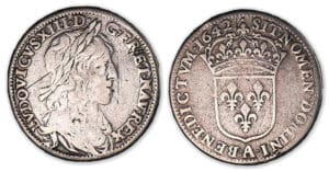 Louis XIII - Quart d'écu 1642 A 2e poinçon (Paris). Louis XIII - Quart d'écu 1642 A 2e poinçon (Paris).