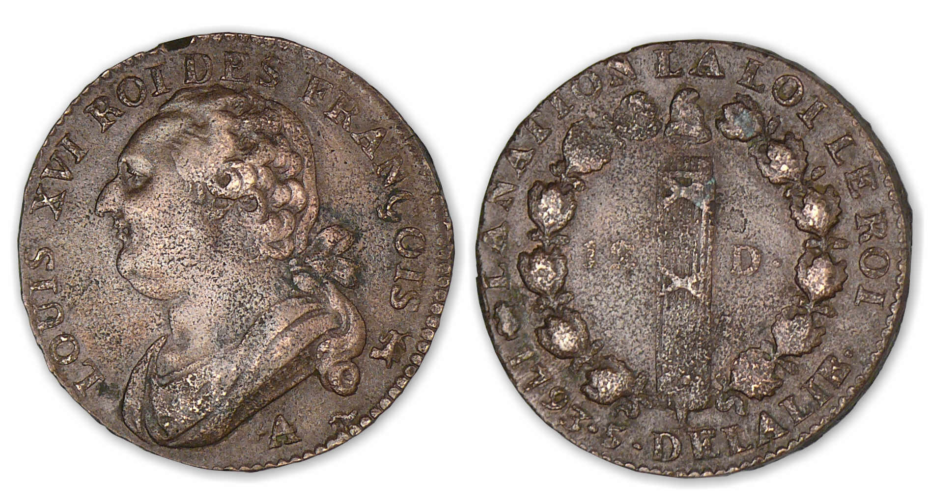12 deniers type FRANCOIS 1793 A léopard-rose (Paris). 12 deniers type FRANCOIS 1793 A léopard-rose (Paris).