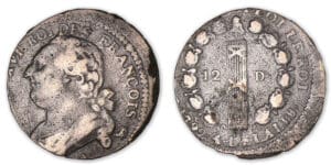 12 deniers type FRANCOIS 1792 A léopard-lyre (Paris). 12 deniers type FRANCOIS 1792 A léopard-lyre (Paris).