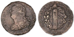 2 sols au faisceau type FRANCOIS 1793 R (Orléans). 2 sols au faisceau type FRANCOIS 1793 R (Orléans).
