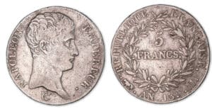 5 francs Napoléon Empereur An 13 M (Toulouse). 5 francs Napoléon Empereur An 13 M (Toulouse).