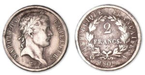 2 francs Napoléon revers Répulique 1808 A (Paris). 2 francs Napoléon revers Répulique 1808 A (Paris).