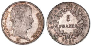 5 francs Napoléon revers Empire 1811 B (Rouen). 5 francs Napoléon revers Empire 1811 B (Rouen).