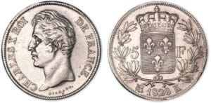 5 francs Charles X 2e type 1828 K (Bordeaux). 5 francs Charles X 2e type 1828 K (Bordeaux).