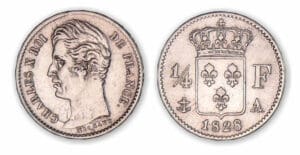 1/4 franc Charles X 1828 A (Paris). 1/4 franc Charles X 1828 A (Paris).