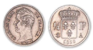 1/4 franc Charles X 1829 A (Paris). 1/4 franc Charles X 1829 A (Paris).