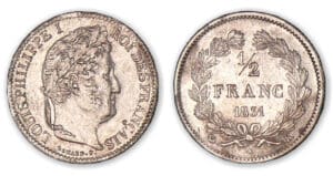 1/2 franc Louis-Philippe I 1831 K (Bordeaux). 1/2 franc Louis-Philippe I 1831 K (Bordeaux).