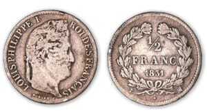 1/2 franc Louis-Philippe I 1831 MA (Marseille). 1/2 franc Louis-Philippe I 1831 MA (Marseille).