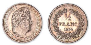 1/2 franc Louis-Philippe I 1834 A (Paris). 1/2 franc Louis-Philippe I 1834 A (Paris).