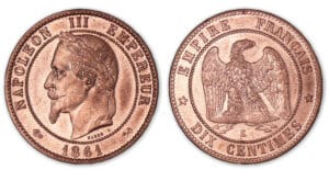10 centimes Napoléon III tête laurée 1861 K (Bordeaux). 10 centimes Napoléon III tête laurée 1861 K (Bordeaux).