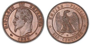 10 centimes Napoléon III tête laurée 1862 BB (Strasbourg). 10 centimes Napoléon III tête laurée 1862 BB (Strasbourg).