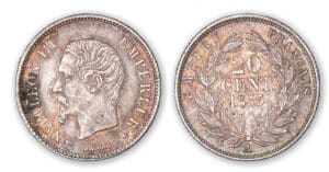 20 centimes Napoléon III tête nue 1853 A (Paris). 20 centimes Napoléon III tête nue 1853 A (Paris).
