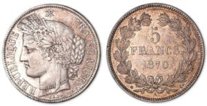 5 francs Cérès sans légende 1870 A (Paris).