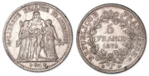 5 francs Hercule 1875 A petit (Paris).