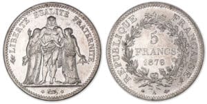 5 francs Hercule 1876 A (Paris).