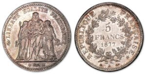 5 francs Hercule 1877 A (Paris).