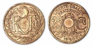 25 centimes Lindauer 1920 non perforée Essai métallique.