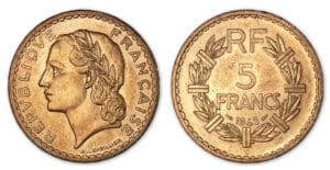5 francs Lavrillier bronze- alu 1945 C (Castelsarrasin).