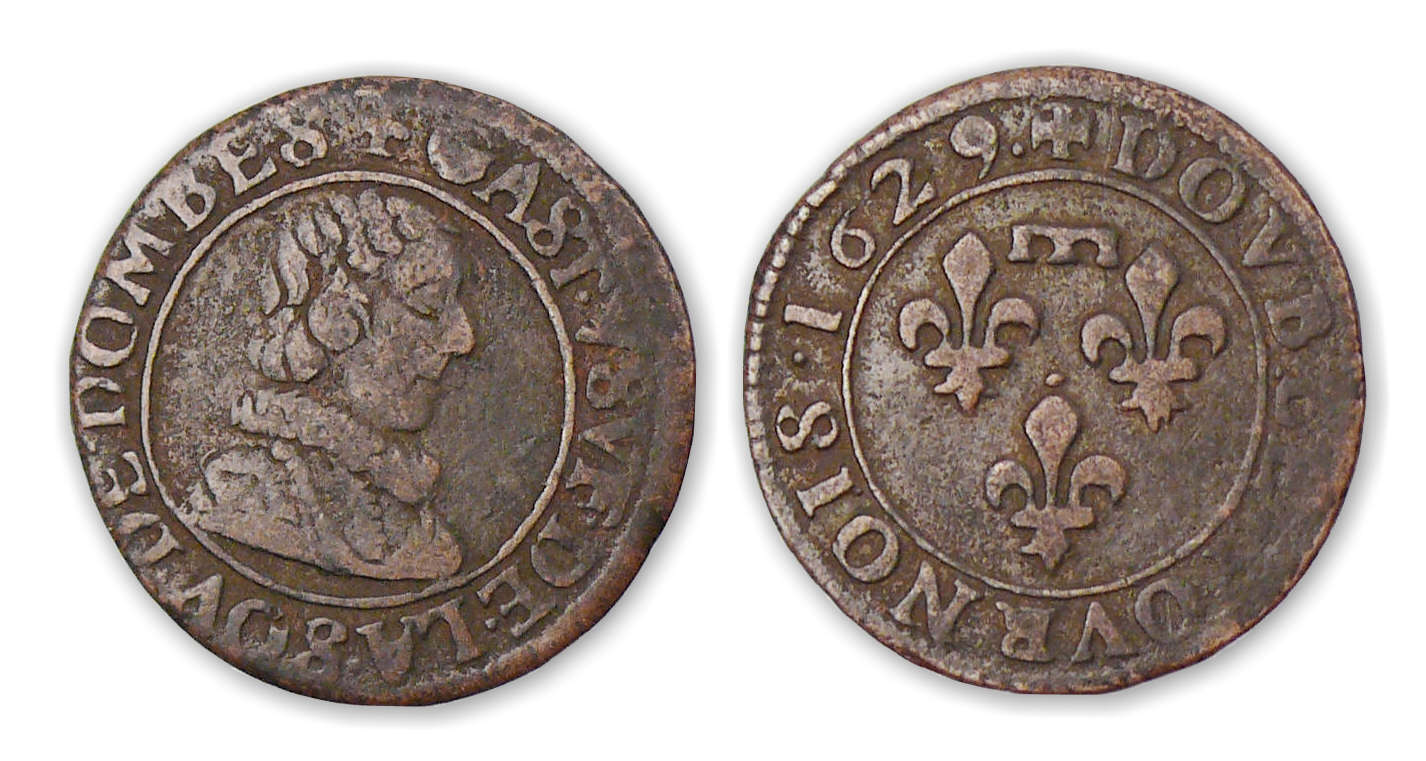 Dombes - Gaston d'Orléans Double tournois 1629 (Trévoux). Dombes - Gaston d'Orléans Double tournois 1629 (Trévoux).