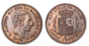 Espagne - Alfonse XII - 5 Centimos 1878 OM.