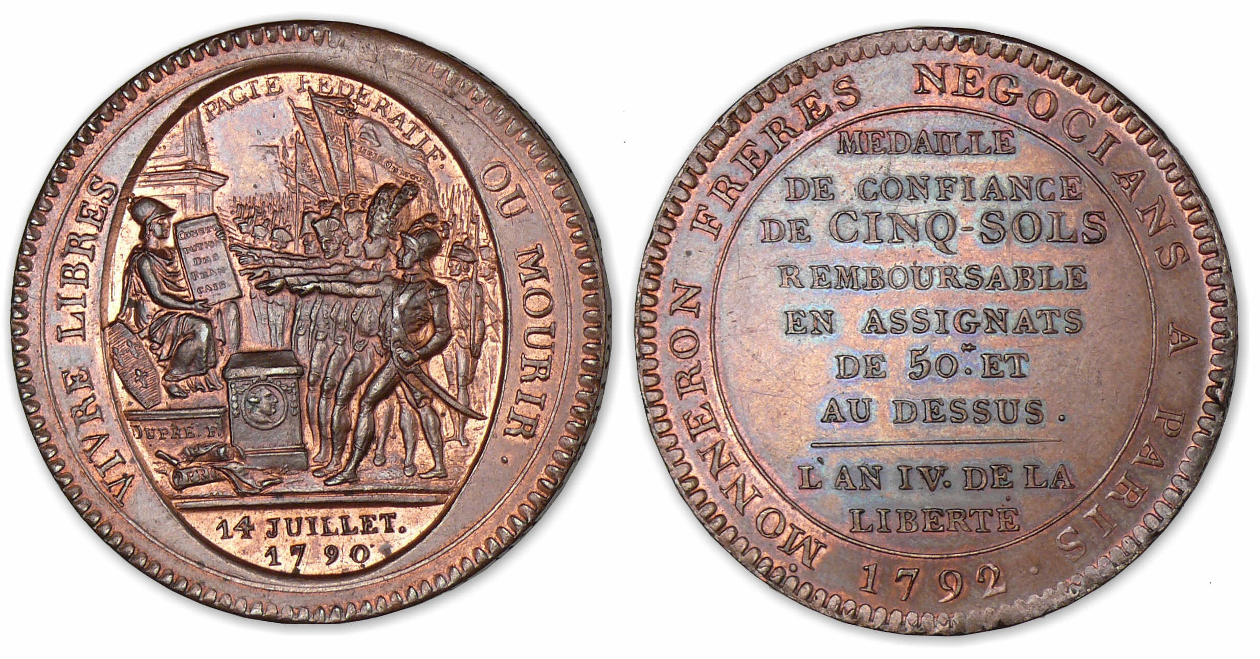 Monneron de 5 sols 1792 AN IV. Monneron de 5 sols 1792 AN IV.