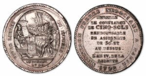 Monneron de 5 sols 1792 AN IV flanc argenté. Monneron de 5 sols 1792 AN IV flanc argenté.