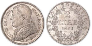 Italie - Etat papal Pie IX - 2 Lire 1867 XXII (Rome).