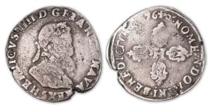Henri IV - Demi-franc 1596 S (Troyes). Henri IV - Demi-franc 1596 S (Troyes).