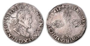 Henri IV - Demi-franc 1594 D (Lyon). Henri IV - Demi-franc 1594 D (Lyon).