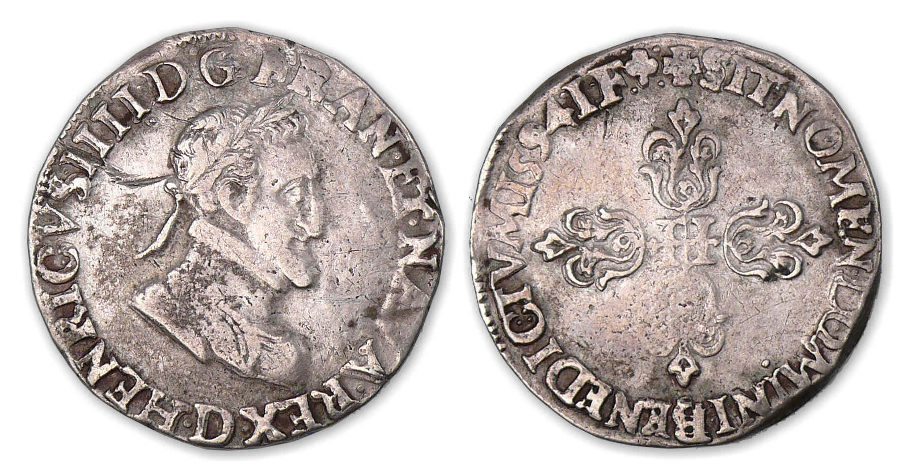 Henri IV - Demi-franc 1594 D (Lyon). Henri IV - Demi-franc 1594 D (Lyon).