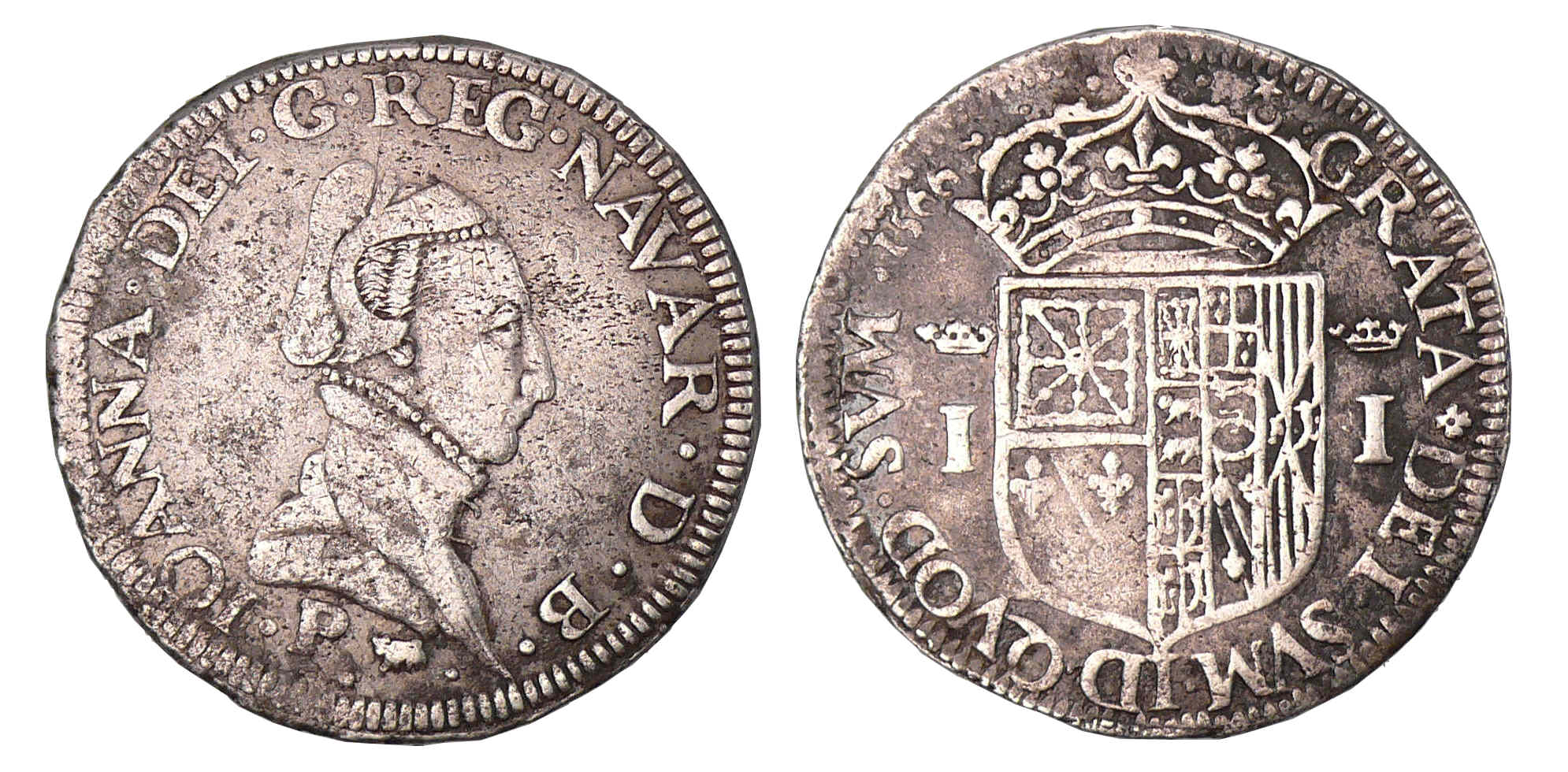 Navarre - Jeanne d'Albret - Teston 1565 (Pau). Navarre - Jeanne d'Albret - Teston 1565 (Pau).