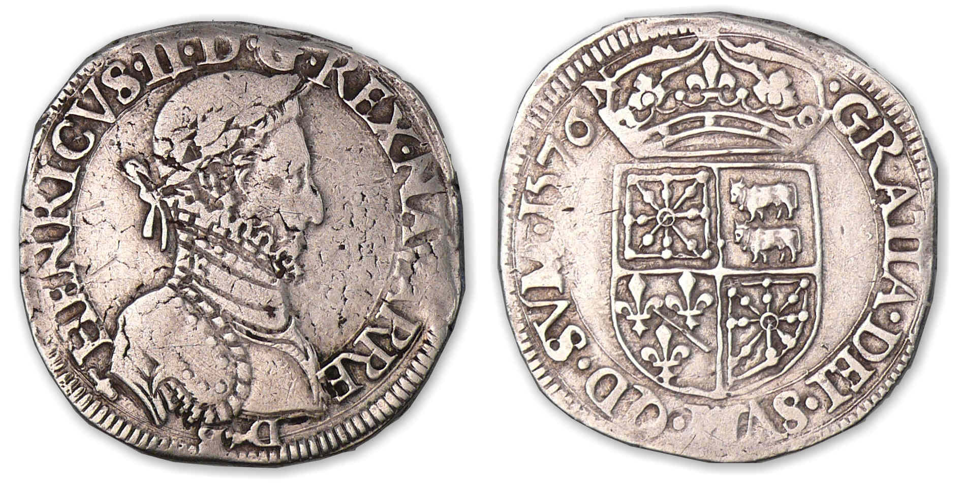 Navarre - Henri III de Navarre, II de Béarn Teston 1576 (Pau). Navarre - Henri III de Navarre, II de Béarn Teston 1576 (Pau).