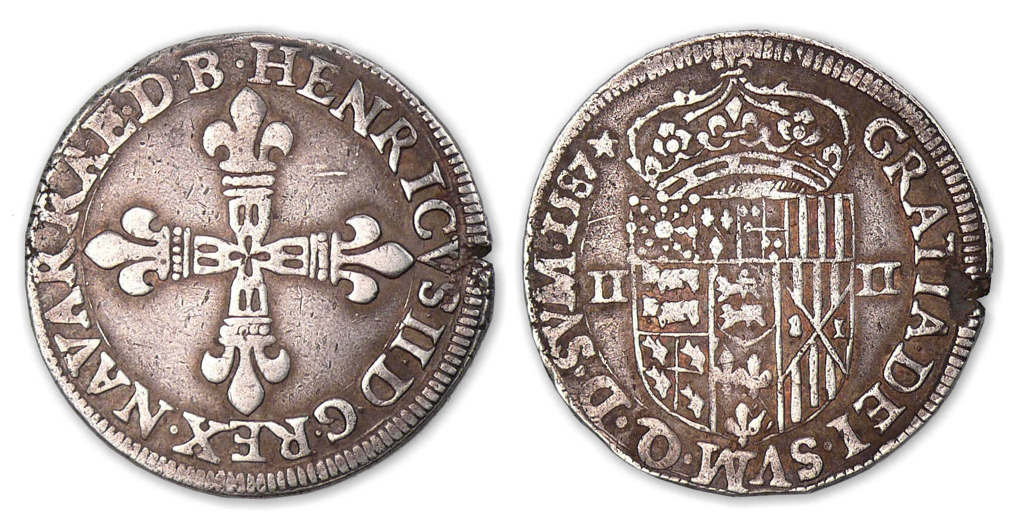 Navarre - Henri III de Navarre, II de Béarn Quart d'écu 1587 (Pau). Navarre - Henri III de Navarre, II de Béarn Quart d'écu 1587 (Pau).