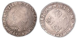 Henri III - Ligue - Demi-franc au col plat 1590 M (Toulouse). Henri III - Ligue - Demi-franc au col plat 1590 M (Toulouse).